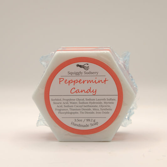 Hexagonal soap bar with a label on a light background