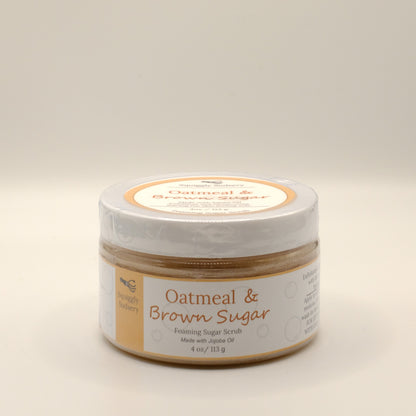 Four-ounce jar of Oatmeal & Brown Sugar scrub on a light background