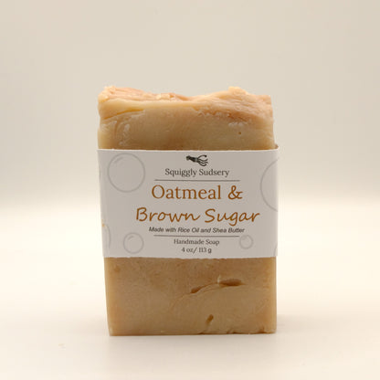 Oatmeal and Brown Sugar Cold Process Soap on a light background.