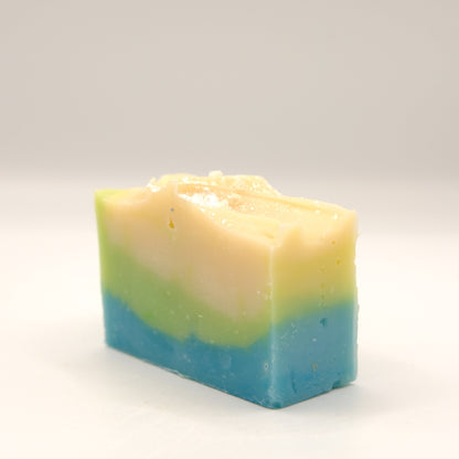 Multicolored soap bar on a white background