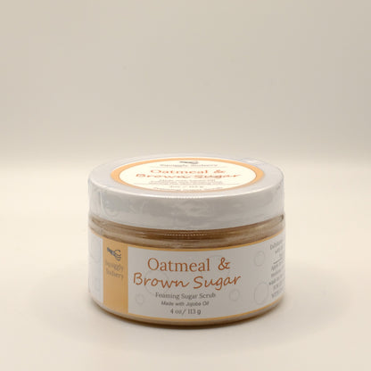 Four-ounce jar of Oatmeal & Brown Sugar scrub on a light background